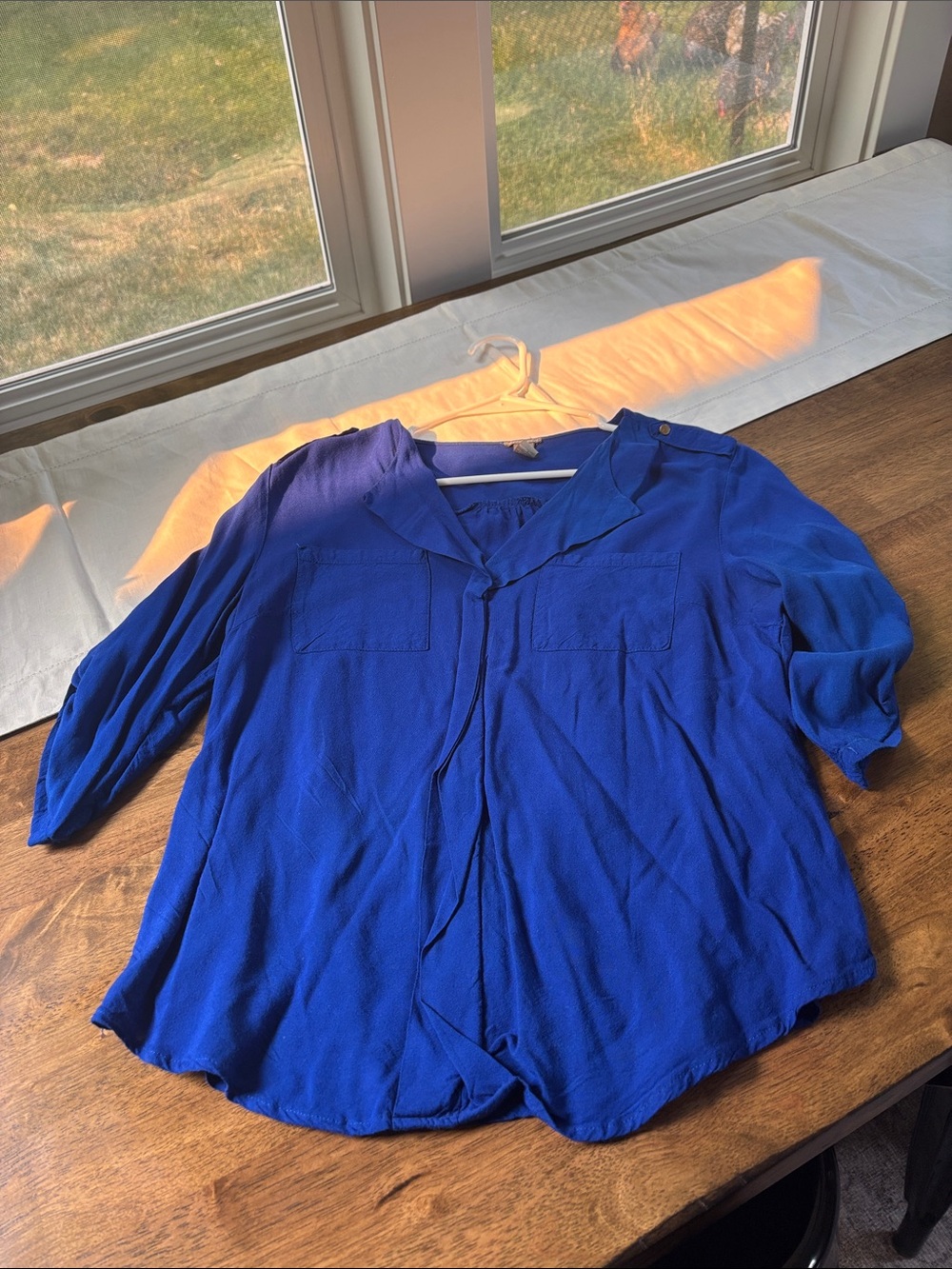 Charlotte Russe Royal Blue Button-Front V-Neck Blouse